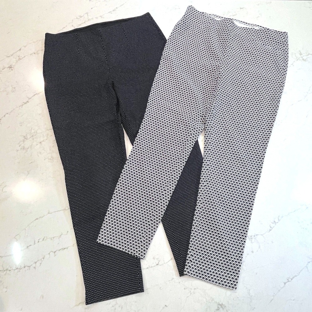 Chicos Lot 2 So Slimming Geo Pull On Ankle Pants Womens 1.5 US 10 Black White